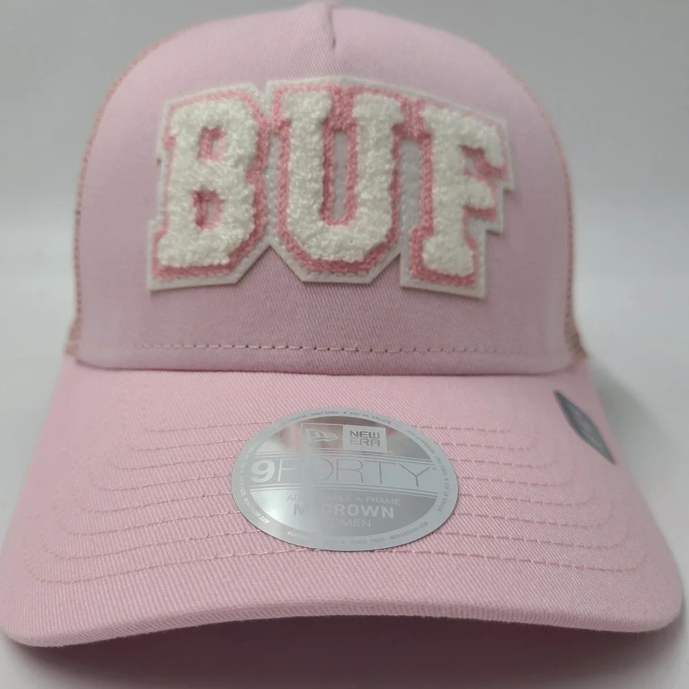 Women Buffalo Bills Hat Snapback Trucker Mesh New Era 9Forty Pink White M-Crown